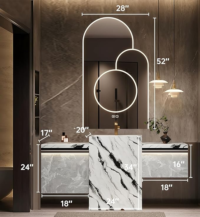 Single Sink Freestanding Bath Vanity, Modern Bath Vanity with LED Smart Mirror, 64IN Solid Wood Floating Bathroom Sink Cabinet with Marble Slate Top and Large Storage Drawer