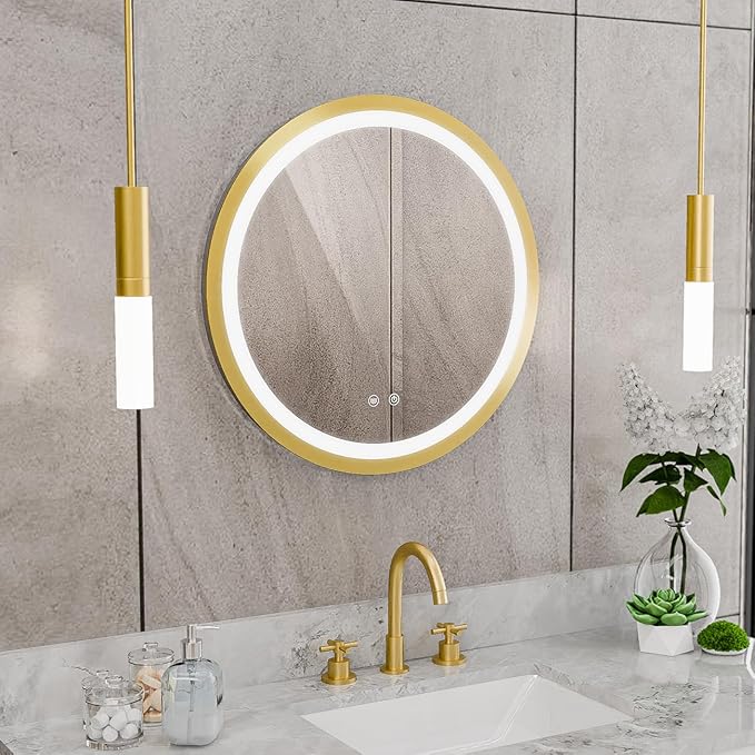 DreamLine Brilliance 24 in. H x 24 in. W Circular Light-up Mirror, Brushed Brass