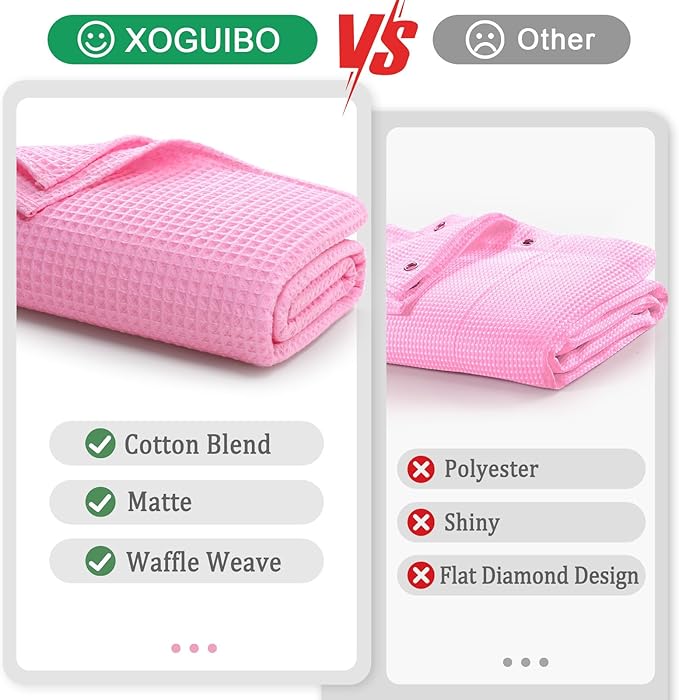 Waffle Weave Shower Curtain - Pink Cotton Fabric Texture Heavyweight Shower Curtain for Bathroom,Washable,72Wx72L