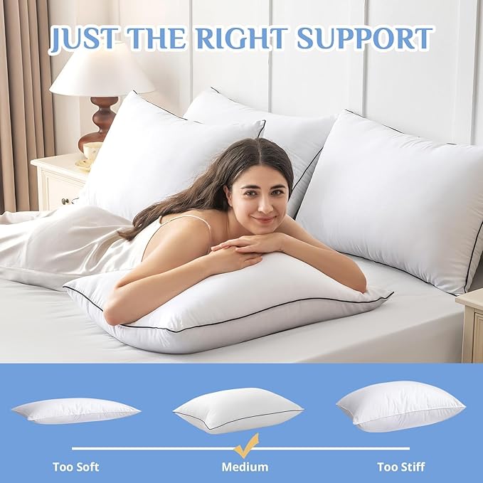 JOLLYVOGUE Pillows Standard Size Set of 4, Collection Bed Pillows for Sleeping, Hotel Quality Pillows for Side, Back and Stomach Sleepers, Soft Supportive Oeko-Tex Certified Down Alternative Filling
