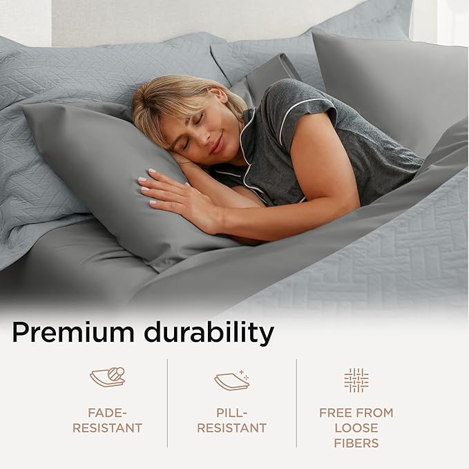 Threadmill American Supima King Size Sheets Set | 656 Thread Count 4 Piece Luxury Bed Sheets for King Size Mattress | 5 Star Hotel Quality Sheets with Elasticized Extra Deep Pocket | Dark Grey Sheets