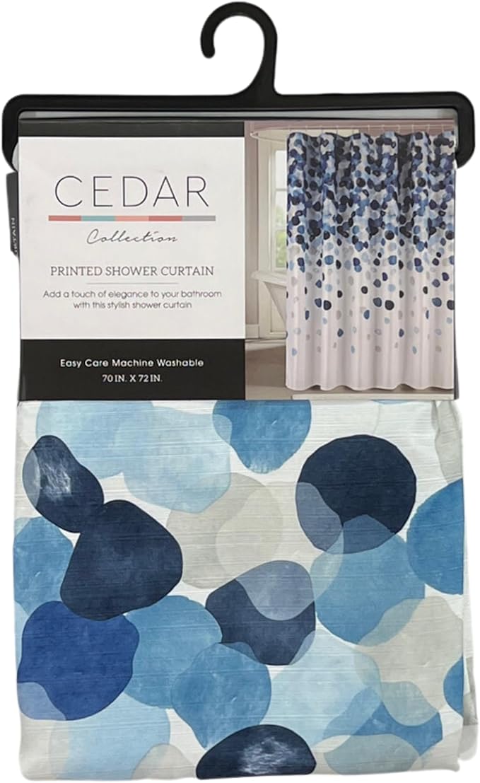 Serafina Home Modern Navy Blue Fabric Shower Curtain for Bathroom: Cascading Water Splash Pattern of Navy, Light Blue Light Grey and White