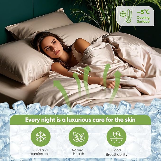 TWK Luxury Sheet Set, Genuine 100% Viscose Derived from Bamboo, Cooling & Breathable, Silky Soft, Bedding Sheets & Pillowcases (Sand, King)