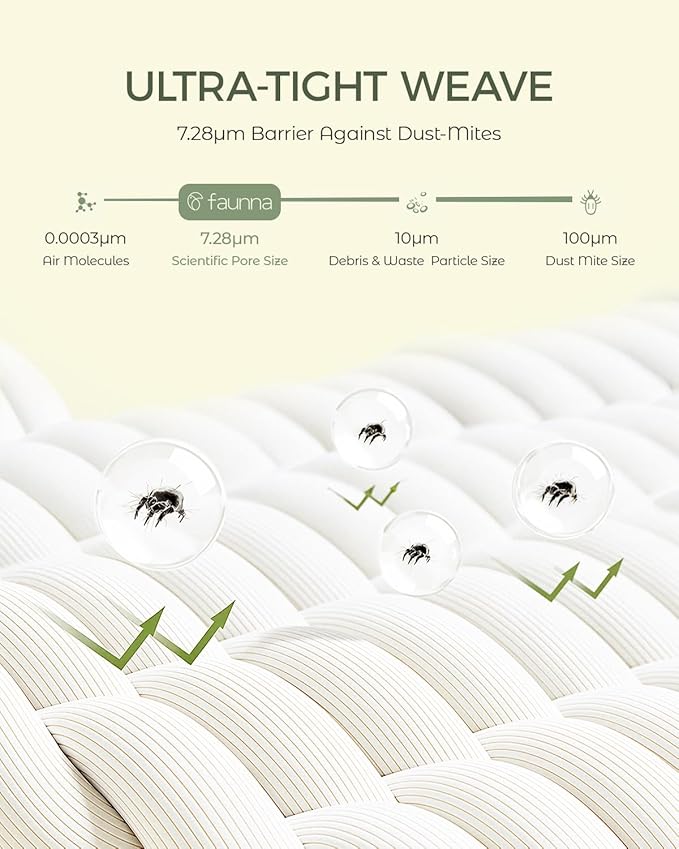 FAUNNA Zippered Mattress Encasement, 100% Cotton Bed Bug and Dust Mite Proof Mattress Protector, Hypoallergenic, Antibacterial Protection, Noiseless Zipper, Six-Sided Cover (Twin 8" Deep)