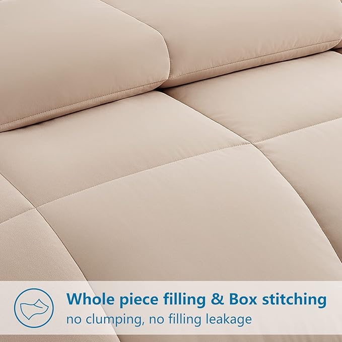 EASELAND California King Down Alternative Comforter - Quilted Duvet Insert for All Seasons, Soft Lightweight with Corner Tabs, Summer Winter Warm Bedding, Beige 96x104 Inches