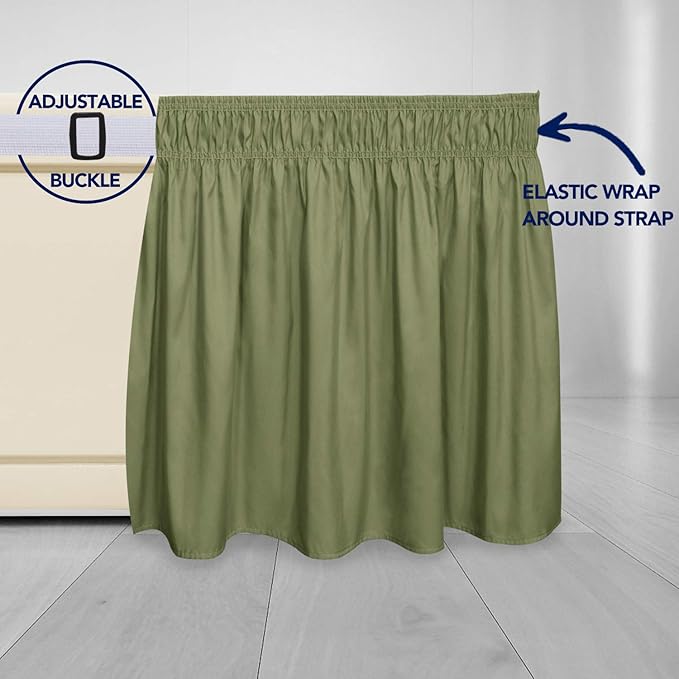 PureFit Wrap Around Ruffled Bed Skirt with Adjustable Elastic Belt - 18 Inch Drop Easy to Put On, Wrinkle Free Bedskirt Dust Ruffles, Bed Frame Cover for Twin,Twin XL and Full Size Beds, Light Green