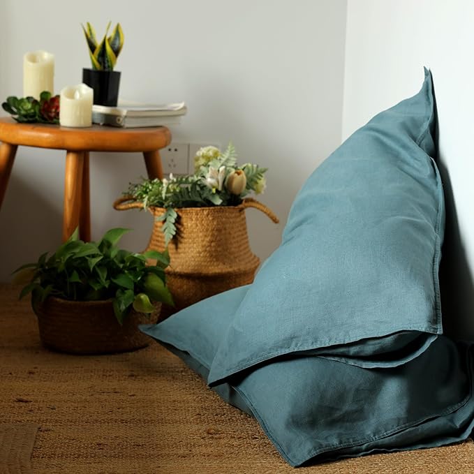 XZ XIFA Blue Linen Duvet Cover King, 100% Washed French Flax Linen Bedding with Zipper Closure, Cooling for Hot Sleepers, Textured Bed Sets - 1 Duvet Cover and 2 Pillowcases.