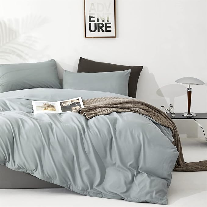KAREVER Dusty Blue Comforter Set Full Size Light Blue Bedding Women 3 Pieces Blue Color Bed Blanket Set All Season as Gift