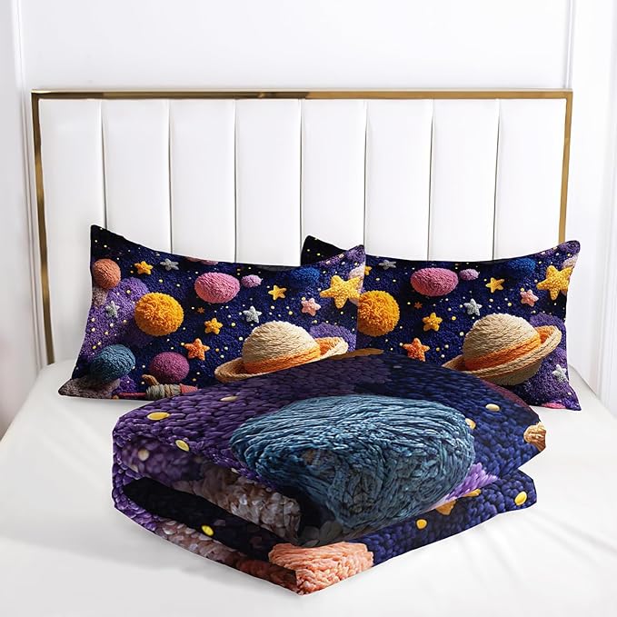 Puple Pink Galaxy Comforter Queen Size，Galaxy Theme Bedding Set Queen for Kids