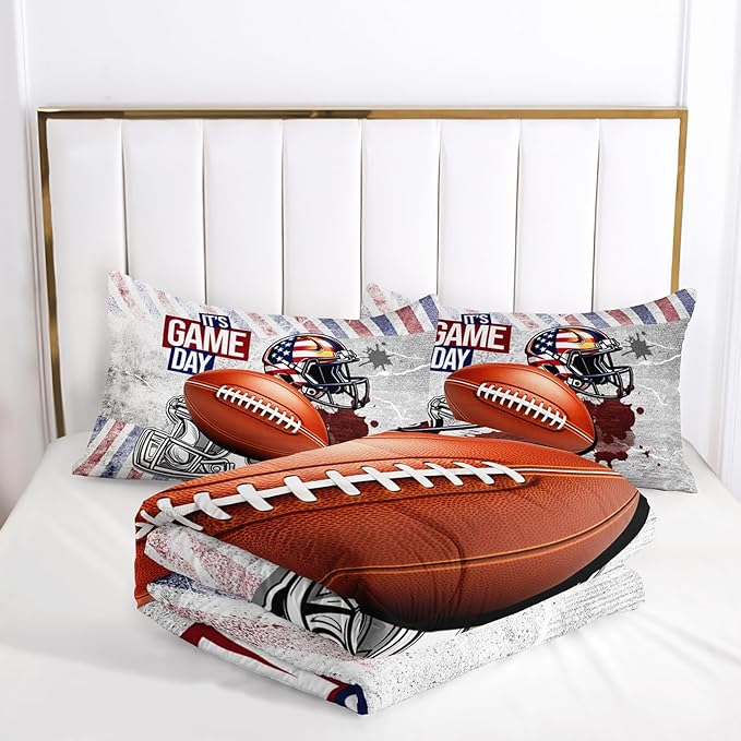 Queen Size Kids Comforter Sets Boys Football，Sport Themed Queen Size Bedding，with 1 Comforter with 2 Pillow Case