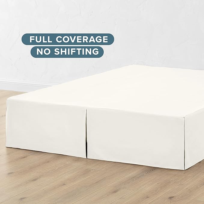 Bare Home Full Bed Skirt - 15-Inch Tailored Drop Easy Fit - Bed Skirt for Beds - Center & Corner Pleats (Full, Cream)