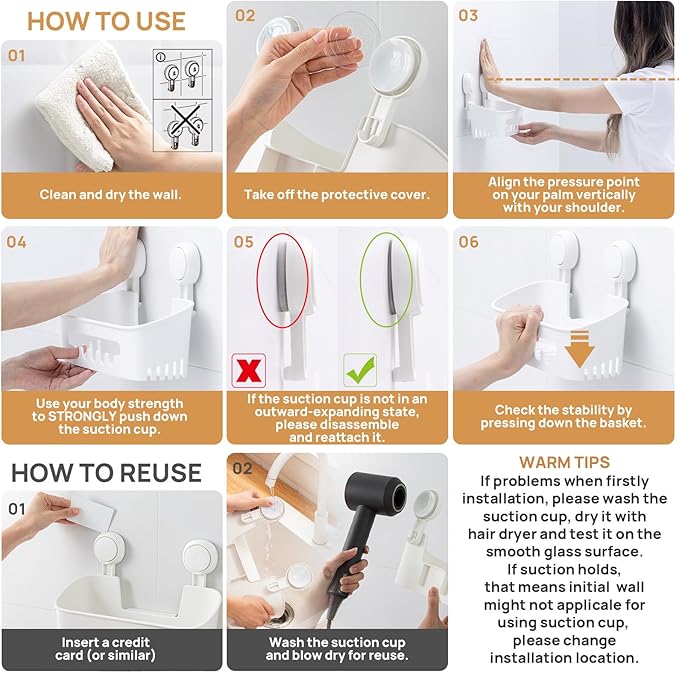 LEVERLOC Shower Caddy Suction Cup Shelf Basket Pack of 2 One Second Installation Removable Powerful Suction Cup Bathroom Organizer Max Hold 22lbs Shower Storage Plastic