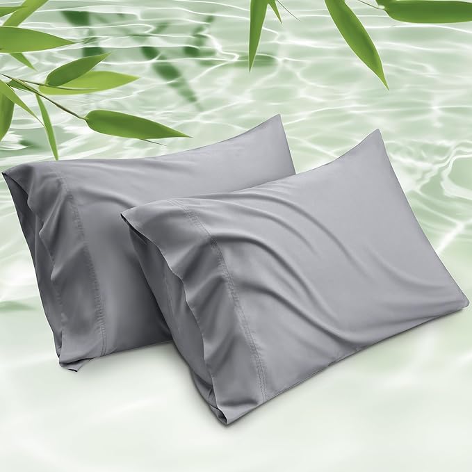 Bedsure Pillow Cases Standard Size, Cooling Pillow Cases, Rayon Derived from Bamboo Silver Grey Pillowcases Standard Set of 2, Breathable & Soft Pillow Covers with Envelope Closure, 20x26 Inches
