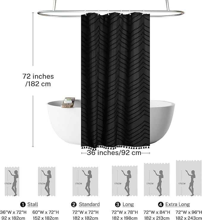 Stall Shower Curtain 36x72 Black Boho Shower Curtain Small Cloth Shower Curtains for Bathroom Decor