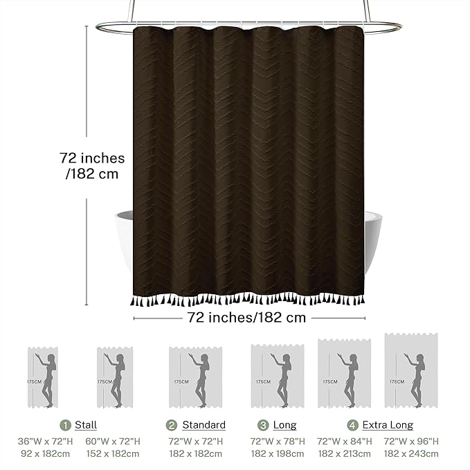 Brown Shower Curtain Fabric Shower Curtain for Bathroom 72 x 72 Tufted Chevron Textured Striped Modern Farmhouse Minimalist for Bathroom