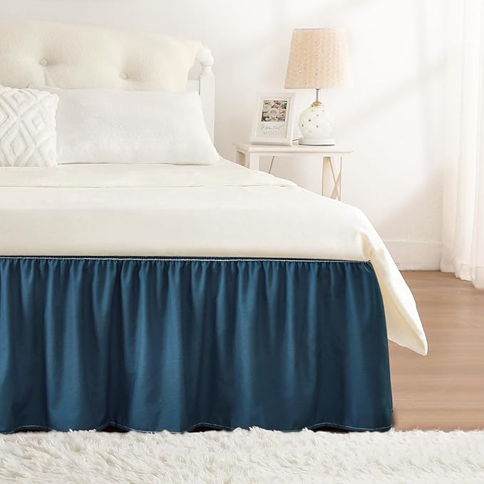 RIMELA Dark Teal Bed Skirt King Size 18 Inch Drop, Wrap Around Elastic Bedskirt, Dust Ruffle for Adjustable Bed Base Machine Washable Easy to Install Bed Skirts