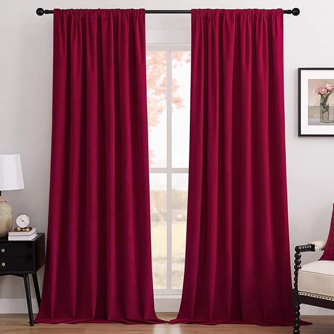 Joydeco Red 100% Blackout Curtains 102 Inch 2 Panels, Luxury Thermal Red Velvet Curtains for Bedroom Living Room, Soundproof Blackout Window Drapes, Rod Pocket & Back Tab (52W x 102L)