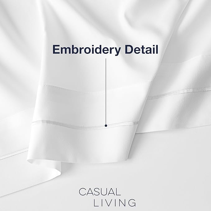 CASUAL LIVING King Sheets 4 Piece Set with 2 Pillowcases, Soft Microfiber Hypoallergenic Washable Deep Pocket Lightweight Bedding Elasticized, King Sheet Sets, White