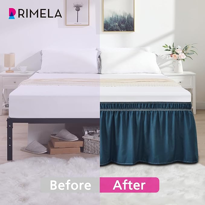 RIMELA Dark Teal Bed Skirt King Size 15 Inch Drop, Wrap Around Elastic Bedskirt, Dust Ruffle for Adjustable Bed Base Machine Washable Easy to Install Bed Skirts