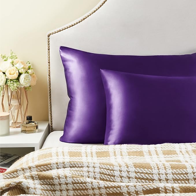 BEDELITE Satin Pillowcase for Hair and Skin, Super Soft Similar to Silk Pillow Cases 4 Pack with Envelope Closure, Cooling Pillowcases for Women Men (20"x40" King Size, Plum Purple)