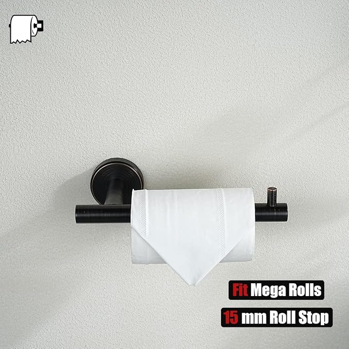 JQK Toilet Paper Holder Oil Rubbed Bronze, 5 Inch 304 Stainless Steel Thick 0.8mm Tissue Paper Dispenser for Bathroom, Hold Mega Rolls Wall Mount, TPH100-ORB