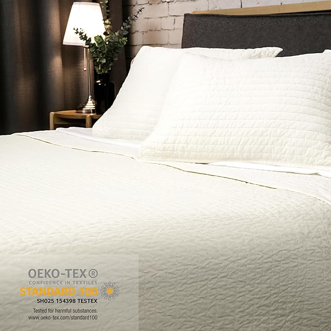 ELEGANT LIFE HOME Velvet Quilt Queen Reversible Royal Cotton Velvet Pic-Stitch Bedding Quilt - Queen - 88''x 92'', Ivory