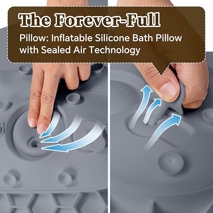 Silicone Bath Pillow for Tub Adults, 4D Air-Cushion Bathtub Pillow for Head Neck and Back Support, Non-Slip Suction Cups, Quick-Drying Waterproof Spa Pillow, Easy to Clean & Store (Gray