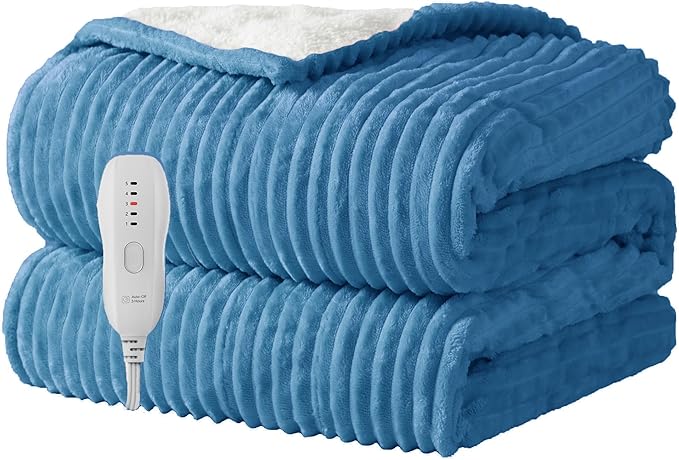 Heated Blanket Electric Throw 50”X60”-Heating Blanket with 5 Heat Settings-3 Hours Auto Off,ETL Certified,Machine Washable (Blue)