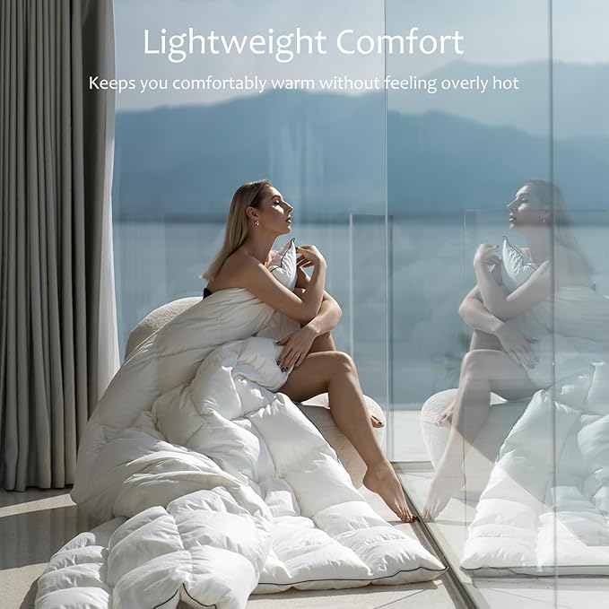 Luxury Down Fiber Comforter - High Fill Power Comforter King Size - Medium Warmth for All Season Duvet Insert - Light Weight, Lvory White (106" x 90")