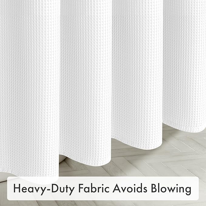 AmazerBath White Shower Curtain 80 Inches Long, Waffle Shower Curtain 72x80 Inches, Long Shower Curtain Fabric, Heavy Duty 240GSM, Hotel Quality, Bathroom Curtain, Premium Polyester