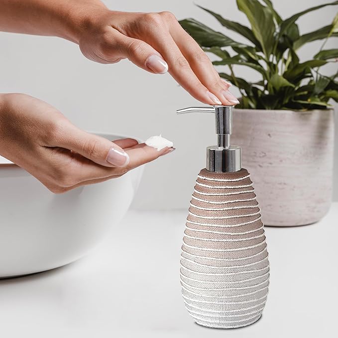 Decozen Bathroom Accessories Set 6Pcs – Soap Dispenser, Toothbrush Holder, Tumbler, Soap Dish & Cotton Swab Jar – Modern Bathroom Decor, Bath Set for Christmas Decor, Antonetta