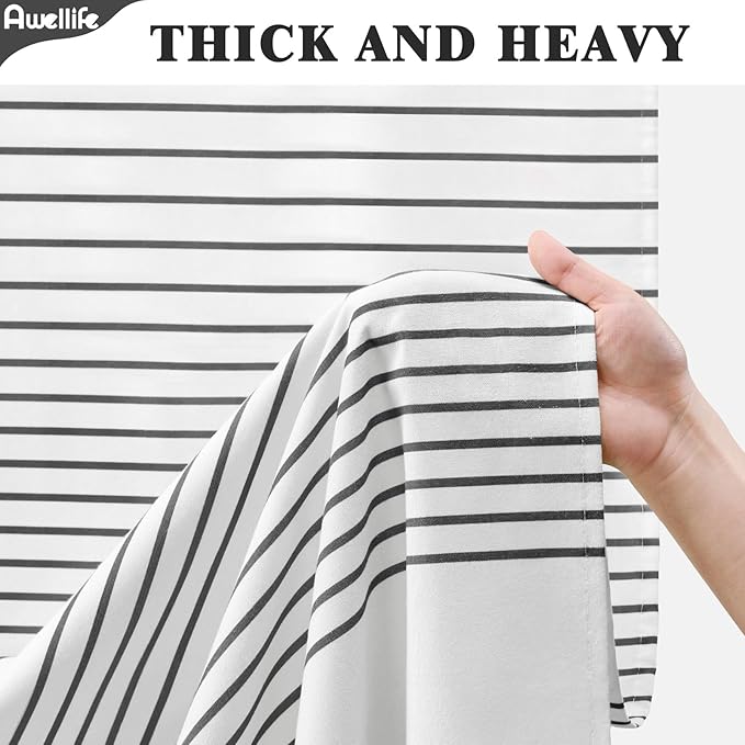 Awellife Black and White Boho Shower Curtain for Bathroom Stripe Tassel Shower Curtain Farmhouse Cotton 84" L x 72" W