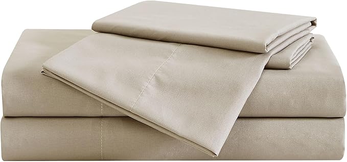 LONDON FOG Garment Washed Solid Sheet Set Khaki Microfiber 3-Piece Twin XL Sheet Set, Solid Themed, Deep Pocket, Adult and Teen, Oeko-TEX Certified