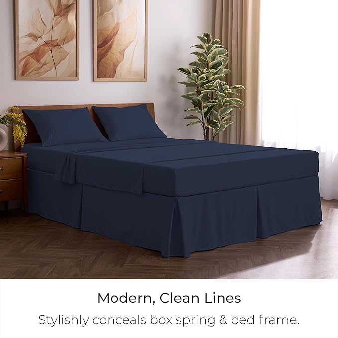 Mellanni Bed Skirt Full Size - Bed Skirting - 15-Inch Tailored Drop Pleated Dust Ruffle - Hotel Luxury Bedding - Wrinkle, Fade, Stain Resistant - 1 Bedskirt (Full, Navy Blue)