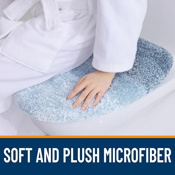 OLANLY Soft Microfiber Bathroom Toilet Lid Cover, Machine Washable Covers, 17.5x15, Stays in Place Rubber Backing, Fits Most Round, Elongated and Oblong Lids, Accessories Decor, Blue