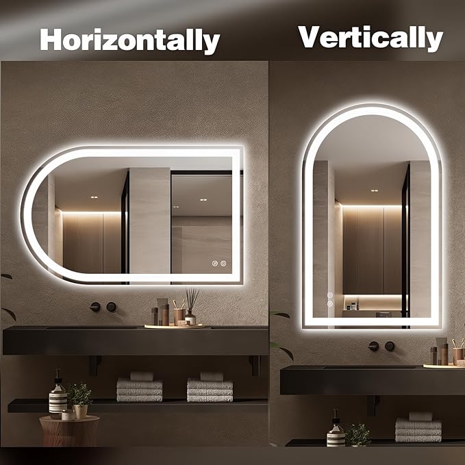 Niccy Arched LED Bathroom Mirror, 48x30 Arch Wall Mounted Frameless Bathroom Mirror for Vanity, Smart Lighted Frontlit Mirrors with Memory Function for Bathroom Bedroom Beauty Hair Salon