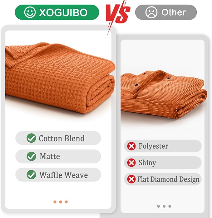 Waffle Weave Shower Curtain - Orange Cotton Fabric Texture Heavyweight Shower Curtain for Bathroom,Washable,72Wx72L
