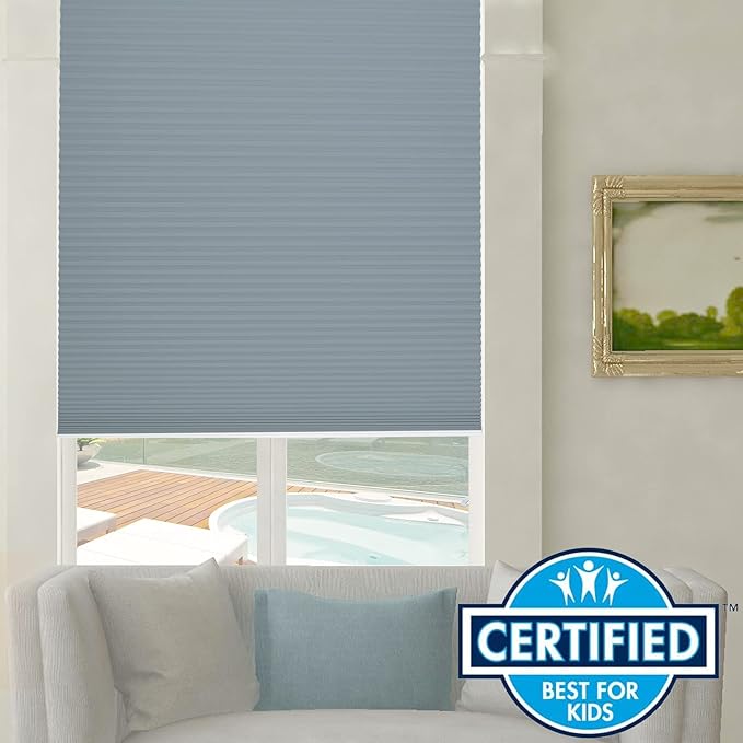 Persilux Blackout Cellular Shades Cordless Window Shades Bottom up UV Protection Thermal Insulated Honeycomb Window Blinds for Windows, Bedroom, Home and Office, Blue, 84" W x 54" H