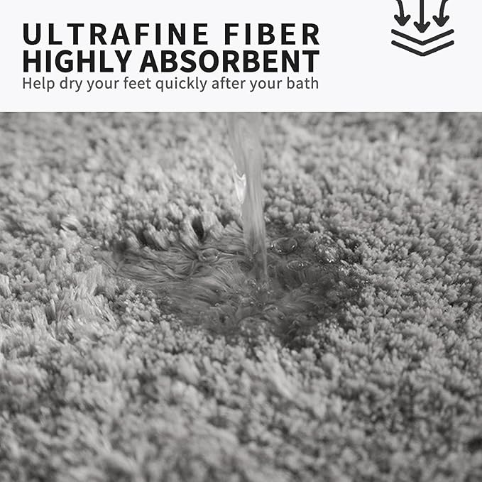 FIFU Bathroom Rugs 24" W x 36" L, Bath Mat for Bathroom, Bedroom, Laundry Room & Kitchen, Non-Slip Rubber Latex Backing, Extra Soft and Absorbent Microfiber Carpet, Machine Washable Rug, Silver Gray