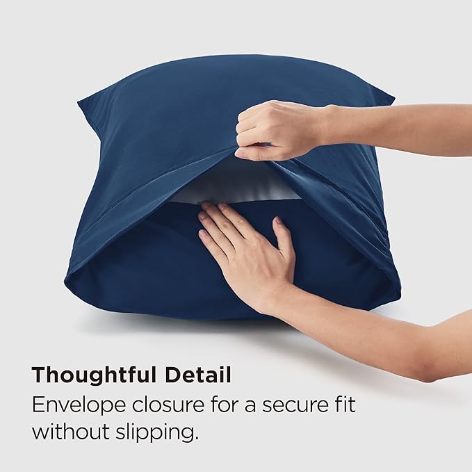 Bedsure Pillow Cases Standard Size Set of 2 - Navy Microfiber Pillowcases, Super Soft and Cozy Double Brushed Pillow Case Covers with Envelope Closure, Wrinkle, Fade and Stain Resistant, 20x26 Inches