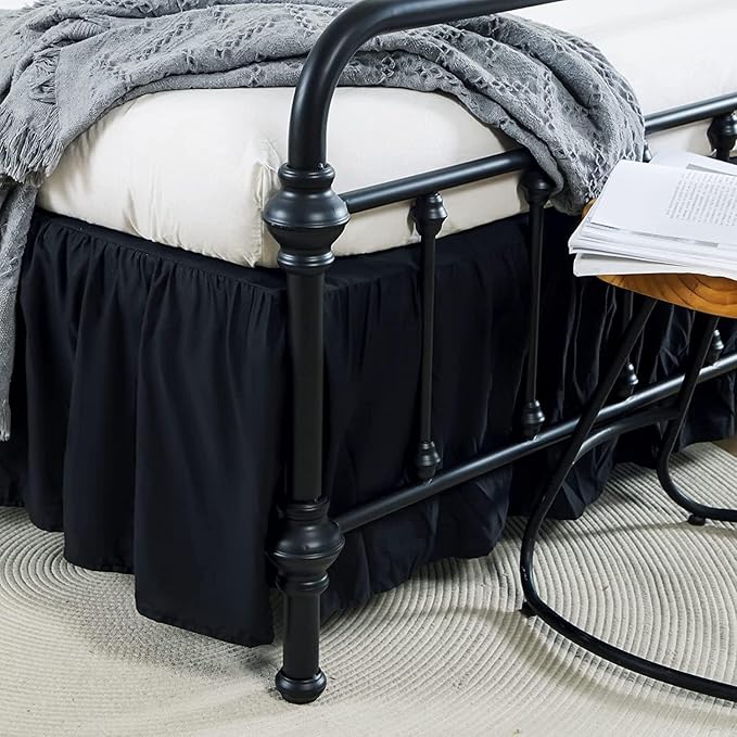 Bed Skirts King Size 16 Inch Ruffled Bed Skirt with Split Corners, 16 Inch Drop Dust Ruffle Bed Skirt with Platform, Black, King - 16" Drop