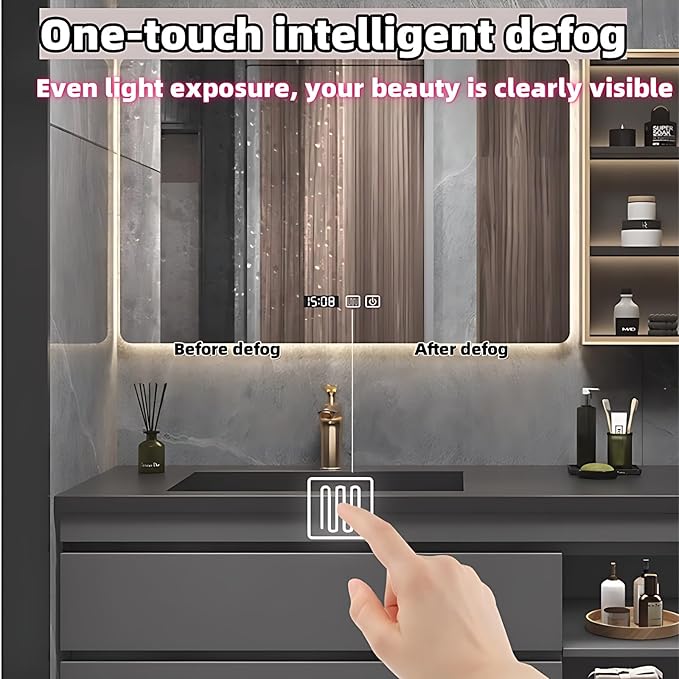 Bathroom Vanity with Sink - Luxury Bathroom Vanities, Floating Vanity with Smart Defogging Mirror, Multi-Layer Solid Wood Material - Complete Accessories (92")