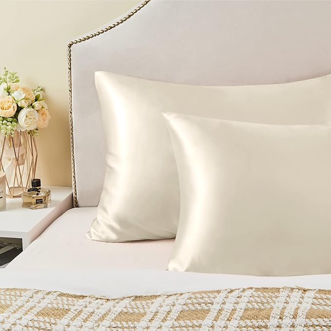 BEDELITE Satin Pillowcase for Hair and Skin, Super Soft Similar to Silk Pillow Cases 4 Pack with Envelope Closure, Cooling Pillowcases for Women Men (20"x30" Queen Size, Beige)