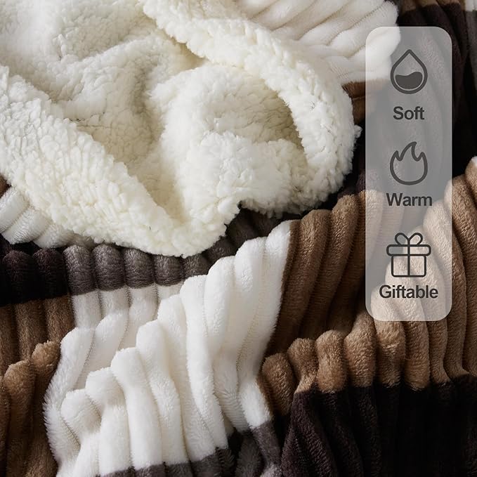 Blanket for Women, Sherpa Throw Blanket for Couch, Flannel Cozy Soft Checkered Blanket for Bed - Fleece, Dark Brown, 60x80 Inches