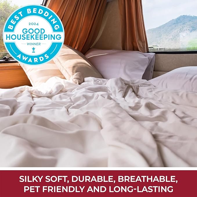 Mellanni RV Short Queen Sheets - 4 PC Iconic Collection Bedding - Hotel Luxury, Extra Soft, Cooling Bed Sheets - Deep Pocket up to 10 inch (RV/Short Queen, Light Gray)