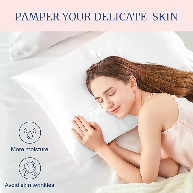 BEDELITE Satin Pillowcase for Hair and Skin, Super Soft Similar to Silk Pillow Cases 4 Pack with Envelope Closure, Cooling Pillowcases for Women Men (20"x40" King Size, White)