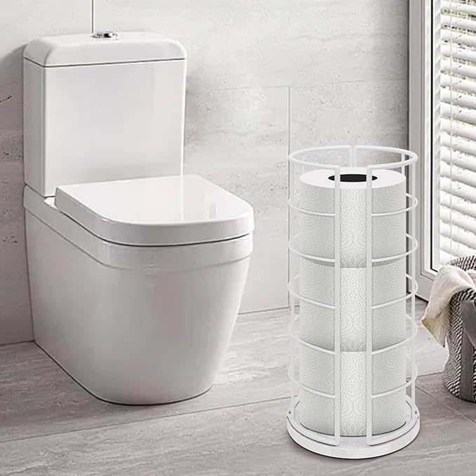 NearMoon Toilet Paper Organizer Stand, Free Standing 3 Rolls Tissue Storage, Metal Bathroom Accessory, Rustproof Toilet Roll Holder for Kitchen Countertop Inside Cabinet Shelf(Marble Base, White)