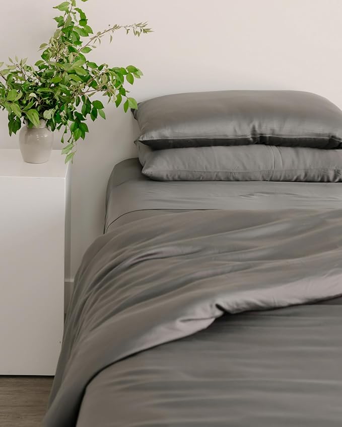 Cozy Earth Luxury Duvet Cover Queen - 100% Viscose from Bamboo - Ultra-Soft, Cooling & Lightweight Duvet Cover - Temperature-Regulating Bedding with Concealed Zip & Interior Snap Closures - Dove Grey