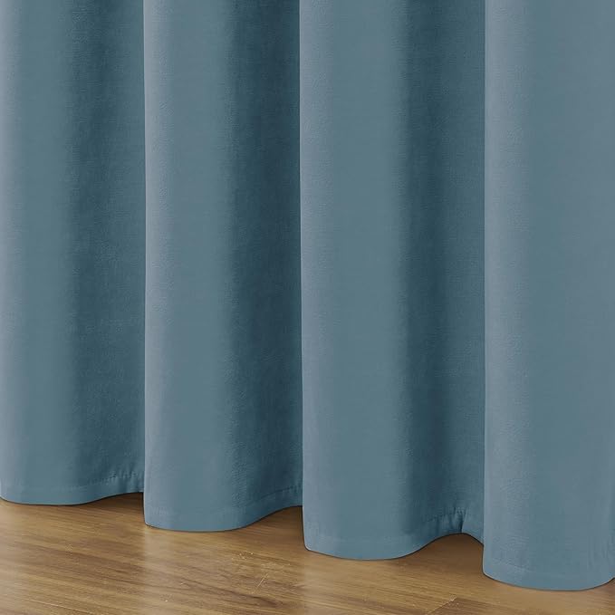 Joydeco Greyish Blue Velvet Curtains 84 Inches 2 Panels, Luxury Thermal Insulated Soft Curtains for Bedroom & Living Room, Room Darkening Velvet Drapes, Rod Pocket (52W x 84L)
