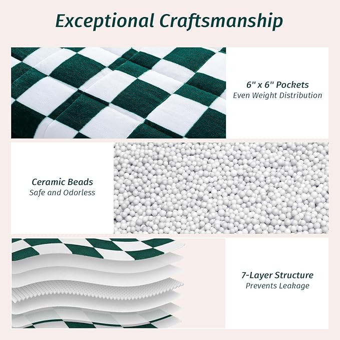 Wemore Flannel Fleece Weighted Blanket for Adult Queen Size 15 lbs, Dual Sided Luxurious Checkerboard Grid Heavy Blankets, Ultra Soft Throw Blanket, Plaid Green, 60 x 80 inches